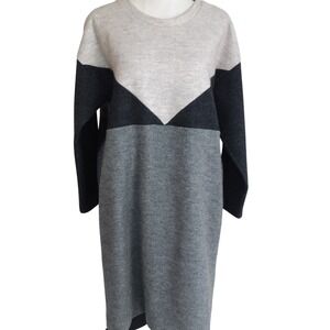 Madewell Colorblock Sweater Dress Charcoal Grey Black Womens L Wool Blend